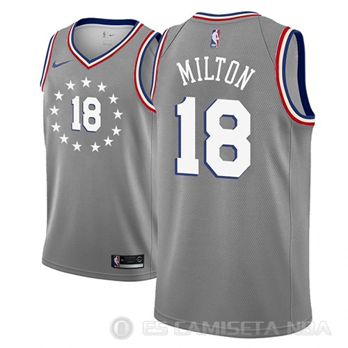 Camiseta Shake Milton #18 Philadelphia 76ers Ciudad 2018-19 Gris - Haga un click en la imagen para cerrar